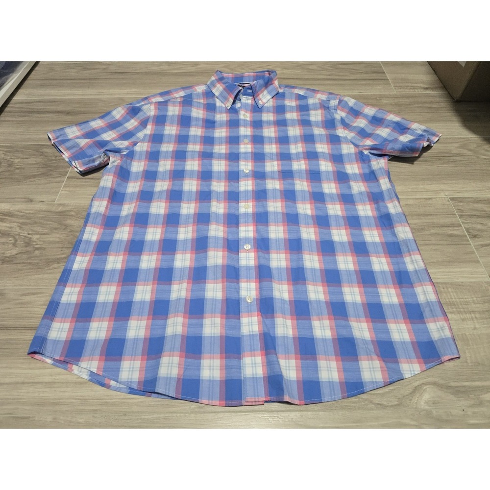 Charles Tyrwhitt Button Shirt Mens XL Blue Plaid Classic Fit Non Iron